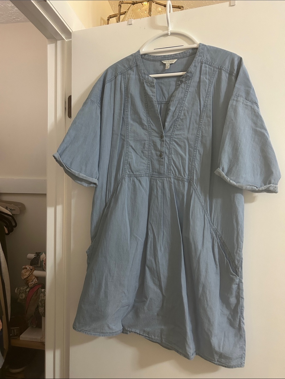 Lucky Brand Blue Chambray Pintuck Boho Shift Dress XL